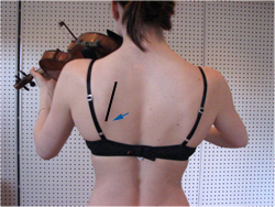 Henkilö soittaa viulua, selästä päin katsottuna. 